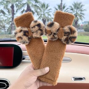2 Pack Seat Belt Cover Pad, Cute Plush Leopard Print Seatbelt Covers Seatbelt Shoulder for More Comfortable Driving, Plush Fluffy Soft Seat Belt Cover, Car Interior Accessories