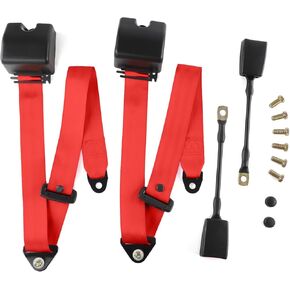 3Point Retractable Seat Belt Set,Universal Golf Cart Safety Belts,2 Pack with Hardware (Red)