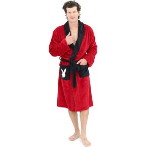 Playboy Hugh Hefner Robe for Men - Soft Plush Fleece Pimp Robe with Shawl Collar, Belt Tie & Pockets, One Size Fits Most