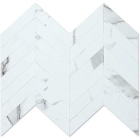 10 Sheet White Marble PVC Peel and Stick Backsplash，Herringbone Pattern Self Adhesive Wall Tile for Kitchen and Bathroom…