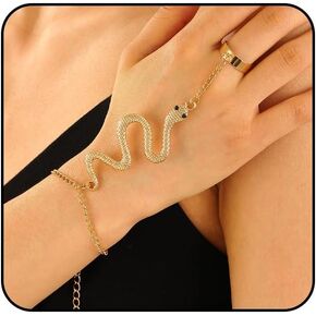 INENIMARTJ Snake Chain Ring Bracelet Snake Hand Chain Bracelet for Women Serpent Chains Hand Harness Jewelry Slave Chain Hands Harness Bracelets for Women Snakes Jewelry