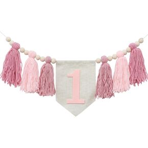 Handmade Boho 1st Birthday High Chair Banner Pink Party Decoration for Girl Baby Shower