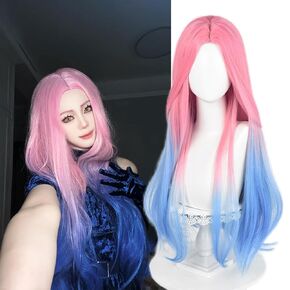 Probeauty Girl Stylish Ponytail Black Straight Cosplay Wig Long Black Wigs with Bangs for Women Synthetic Anime Cosplay Hair for Halloween Costume Party+Wig Cap
