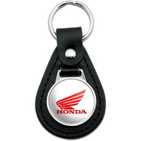 GRAPHICS & MORE Black Leather Honda Powersports Logo Keychain