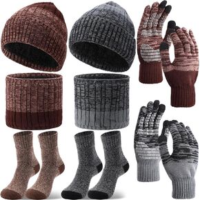 Coume 8 Pcs Winter Beanie Hat Scarf Touchscreen Gloves Stockings Set for Men and Women Gift with Thick Warm Knitted Fleece Lined