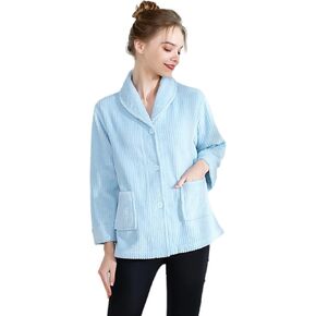 Loungees Women's Drop Needle Coral Fleece Shawl Collar Button Front Bed Jacket - XL Blue
