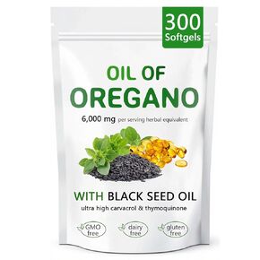 Oil of Oregano with Black Seed Oil, 2 in 1 Organic Oregano Capsules for Immune Support & Overall Wellness, Non-GMO, Gluten Free, 300 Softgel