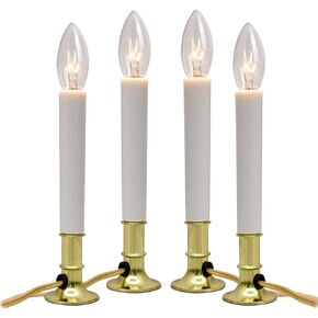 4 Pack Electric Window Candle Lamp with Brass Plated Base, Christmas Window Candles with Dusk to Dawn Sensor -Automatic On/Off - Plug in Flameless Candles with LED Bulbs for Holiday Table Home Decor