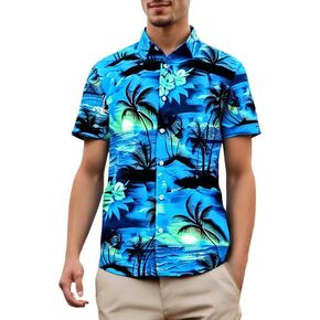 Men's Hawaiian Shirt Short Sleeves Printed Casual Button Down Funky Summer Tropical Holiday Beach Male Shirts in Saudi Arabia