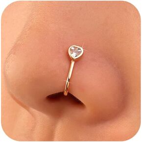 LOVECOM 14k Gold Plated Heart Crystal Nose Rings for Women Dainty Love Heart Cubic Zirconia Fake Nose Ring Cute U Shaped Hypoallergenic Nostril Nose Piercings Jewelry Gifts for Mom Friends