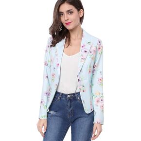 Allegra K Women's Work Casual Fitted Blazer Notch Lapel Printed Open Front Suit Jacket