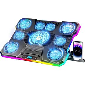 ChillCore Laptop Cooling Pad, RGB Lights Laptop Cooler 11 Fans for 15.6-19.3 Inch Laptops, Gaming Laptop Fan Cooling Pad with 8 Height Stands, 2 USB Ports - A21 Blue
