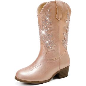 أحذية راعية البقر من حجر الراين اللامع للأطفال الصغار إلى الكبار، وسحاب متوسط ​​الساق، وكعب منخفض، وأصابع مدببة، وحفلات أعياد الميلاد in Kuwait