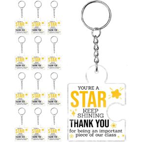 Inspirational Star Keychain Gifts Bulk, 12 Pcs End of Year Student Gifts from Teacher Bulk, Cute Graduation Gift for Students, You're A Star Keep Shining Acrylic Puzzle Piece Keychains