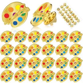 24 Pcs Paint Palette and Brush Artist Enamel Lapel Pin Hat Tie Pins Set Art Themed Brooches for Graduation Classmates Friends Art Lover Student Teacher Appreciation Gift Supplies