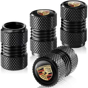 Tire Valve Stem Caps-4PCS Black Car Tire Valve Stem Caps Fit for Porsche, Aluminum Alloy Tire Valve Stem Air Cap-Corrosion Resistant & Leak-Proof
