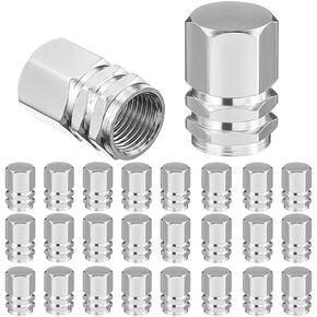 24 PCS Car Tire Valve Stem Cap, Hexagon Shape Design Tire Valve Stem Caps, Silver Tire Valve Caps, Leak-Proof Air Caps Cover, Aluminum Alloy Car Tire Cap Universal for Truck, SUV, Bicycle