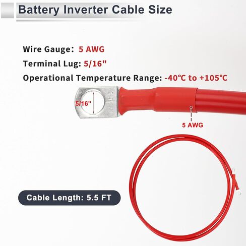 1 Pc Universal Battery Inverter Cable 5/16" Lug 3FT Battery Cable 5 AWG Gauge Black Tinned Copper in Saudi Arabia