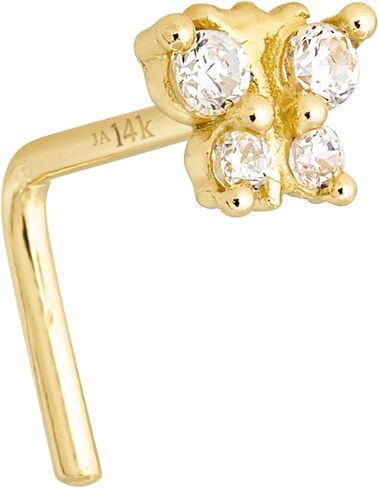 20G Solid 14K Yellow Gold 4-stone Butterfly Nose Stud, L-Shape, Nose Screw, Nose Bone Stud, CZ Accented in Saudi Arabia