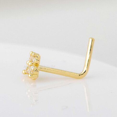 20G Solid 14K Yellow Gold 4-stone Butterfly Nose Stud, L-Shape, Nose Screw, Nose Bone Stud, CZ Accented in Saudi Arabia