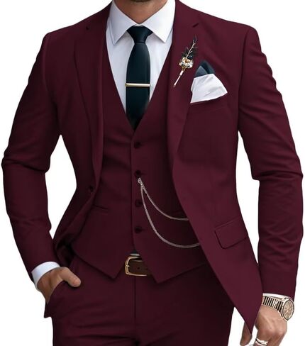 Mens Suits Slim Fit 3 Piece Business Wedding Tuxedo Jacket Vest Pants Suit Set in Saudi Arabia