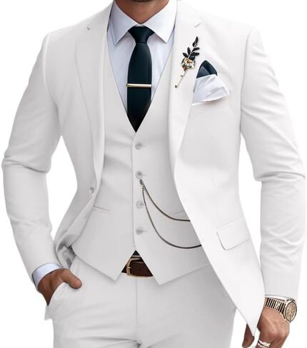 Mens Suits Slim Fit 3 Piece Business Wedding Tuxedo Jacket Vest Pants Suit Set in Saudi Arabia
