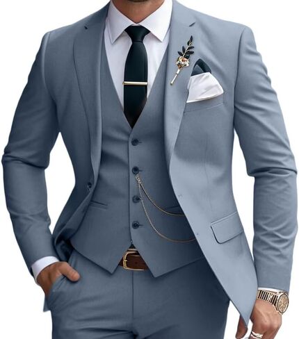 Mens Suits Slim Fit 3 Piece Business Wedding Tuxedo Jacket Vest Pants Suit Set in Saudi Arabia