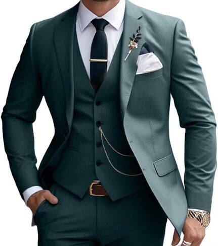 Mens Suits Slim Fit 3 Piece Business Wedding Tuxedo Jacket Vest Pants Suit Set in Saudi Arabia