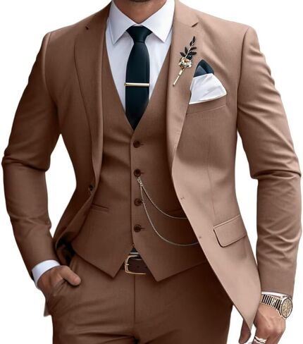 Mens Suits Slim Fit 3 Piece Business Wedding Tuxedo Jacket Vest Pants Suit Set in Saudi Arabia