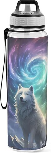 Water Bottle with Straw and Anti-dust Cover White Wolf on Mountain Top Drinking Bottle Tritan BPA-Free for School, Fitness, Gym, Camping, Outdoor Sports in Kuwait