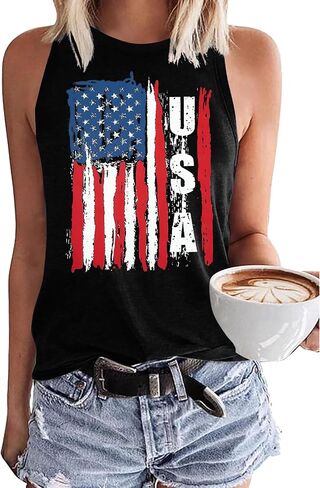 Myhalf USA Flag Tank Tops for Women Stars Stripes T Shirtless Graphic Graphic Tees 4th of July Stest Tops Summer Tees in Saudi Arabia
