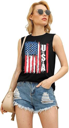Myhalf USA Flag Tank Tops for Women Stars Stripes T Shirtless Graphic Graphic Tees 4th of July Stest Tops Summer Tees in Saudi Arabia
