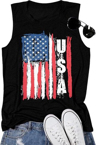 Myhalf USA Flag Tank Tops for Women Stars Stripes T Shirtless Graphic Graphic Tees 4th of July Stest Tops Summer Tees in Saudi Arabia