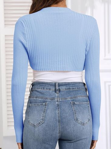 Women's Long Sleeve Shrug Sweaters Knit Bolero Shoulder Open Cropped Cardigan in Saudi Arabia