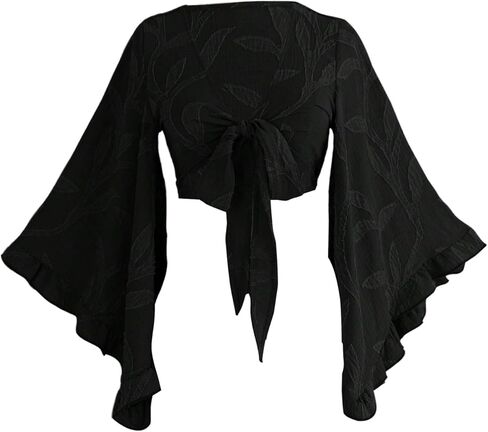 Women's Floral 70s Top Hippie Shirt Bow Tie Front Disco Deep V Ruffle Blouse in Kuwait