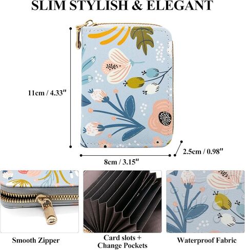 LJCZKA Credit Card Holder for Women Girls Small Card Case Short Flower Cute Accordion Organizer Coin Purse with Zipper (Daisy) in Saudi Arabia