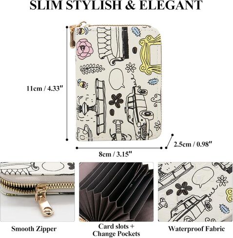 LJCZKA Credit Card Holder for Women Girls Small Card Case Short Flower Cute Accordion Organizer Coin Purse with Zipper (Daisy) in Saudi Arabia