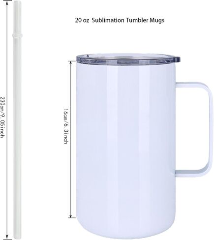 JYLJINGYULI 6 Pack 12 oz Sublimation Tumblers with handle Coffee Blanks, with Lid and Straw Cups Blank Bulk, Straight Skinny Insulated Cup Stainless Steel Water Bottle for Craft DIY… in Saudi Arabia