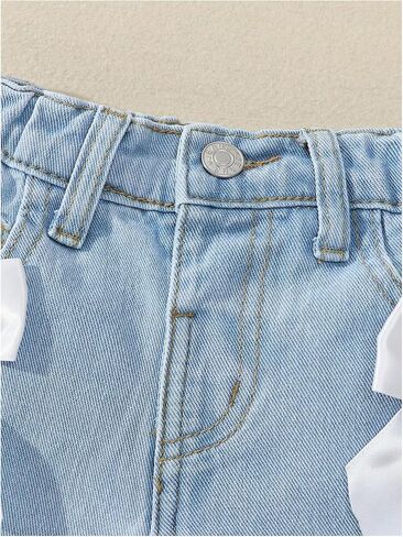 Verdusa Toddler Girl's Coquette Bowknot Ripped Jeans Distressed Denim Shorts with Pockets in Saudi Arabia