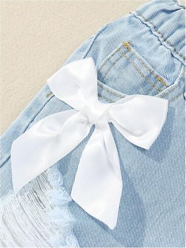 Verdusa Toddler Girl's Coquette Bowknot Ripped Jeans Distressed Denim Shorts with Pockets in Saudi Arabia