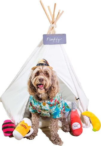 Pet Teepee with Soft Cushion for Dogs, Cats, Rabbits and Puppies, Portable Pet Tent, White Dog Tent. Pet House with Bed, Washable Dog Teepee, Portable Dog House (White) in Kuwait