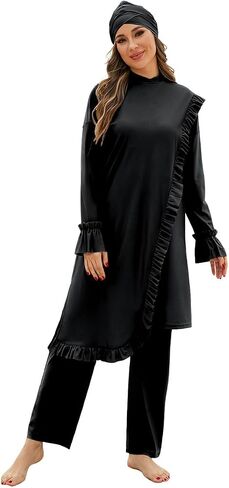 Muslim Swimsuits for Women Swimwear Long Sleeve Burkini Full Cover Swimsuit Hijab Rash Guard, 3pcs Set in Saudi Arabia