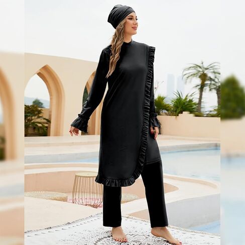 Muslim Swimsuits for Women Swimwear Long Sleeve Burkini Full Cover Swimsuit Hijab Rash Guard, 3pcs Set in Saudi Arabia