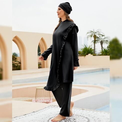 Muslim Swimsuits for Women Swimwear Long Sleeve Burkini Full Cover Swimsuit Hijab Rash Guard, 3pcs Set in Saudi Arabia