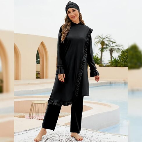 Muslim Swimsuits for Women Swimwear Long Sleeve Burkini Full Cover Swimsuit Hijab Rash Guard, 3pcs Set in Saudi Arabia