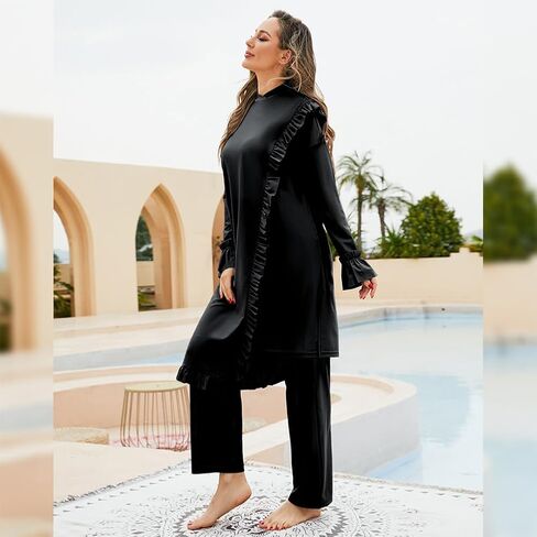 Muslim Swimsuits for Women Swimwear Long Sleeve Burkini Full Cover Swimsuit Hijab Rash Guard, 3pcs Set in Saudi Arabia