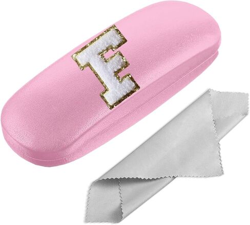 Eyeglasses Case Hard Shell, Reading Glasses Case with Cleaning Cloth, Pink Initial Letter for Men Women Girls Kids in Saudi Arabia