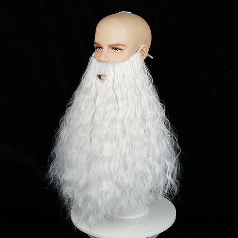 Aicos Grey Fake Beard for Men Long Curly Mustache for Halloween Party in Saudi Arabia