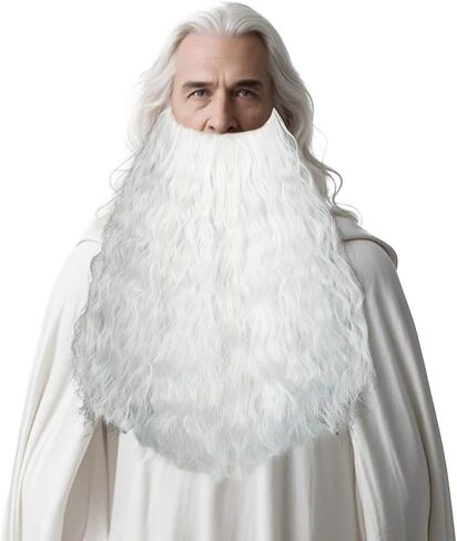 Aicos Grey Fake Beard for Men Long Curly Mustache for Halloween Party in Saudi Arabia