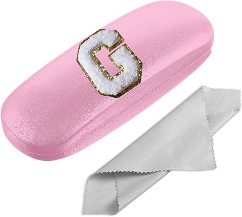 Eyeglasses Case Hard Shell, Reading Glasses Case with Cleaning Cloth, Pink Initial Letter for Men Women Girls Kids in Saudi Arabia